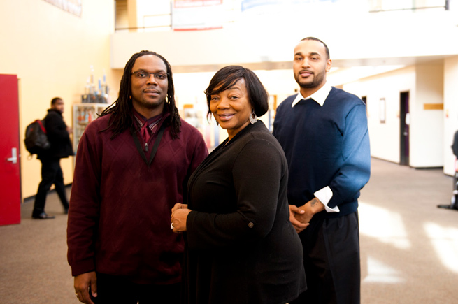 Three African American adminstrators in the hallway at Self Enhancement Inc in Portland, Oregon