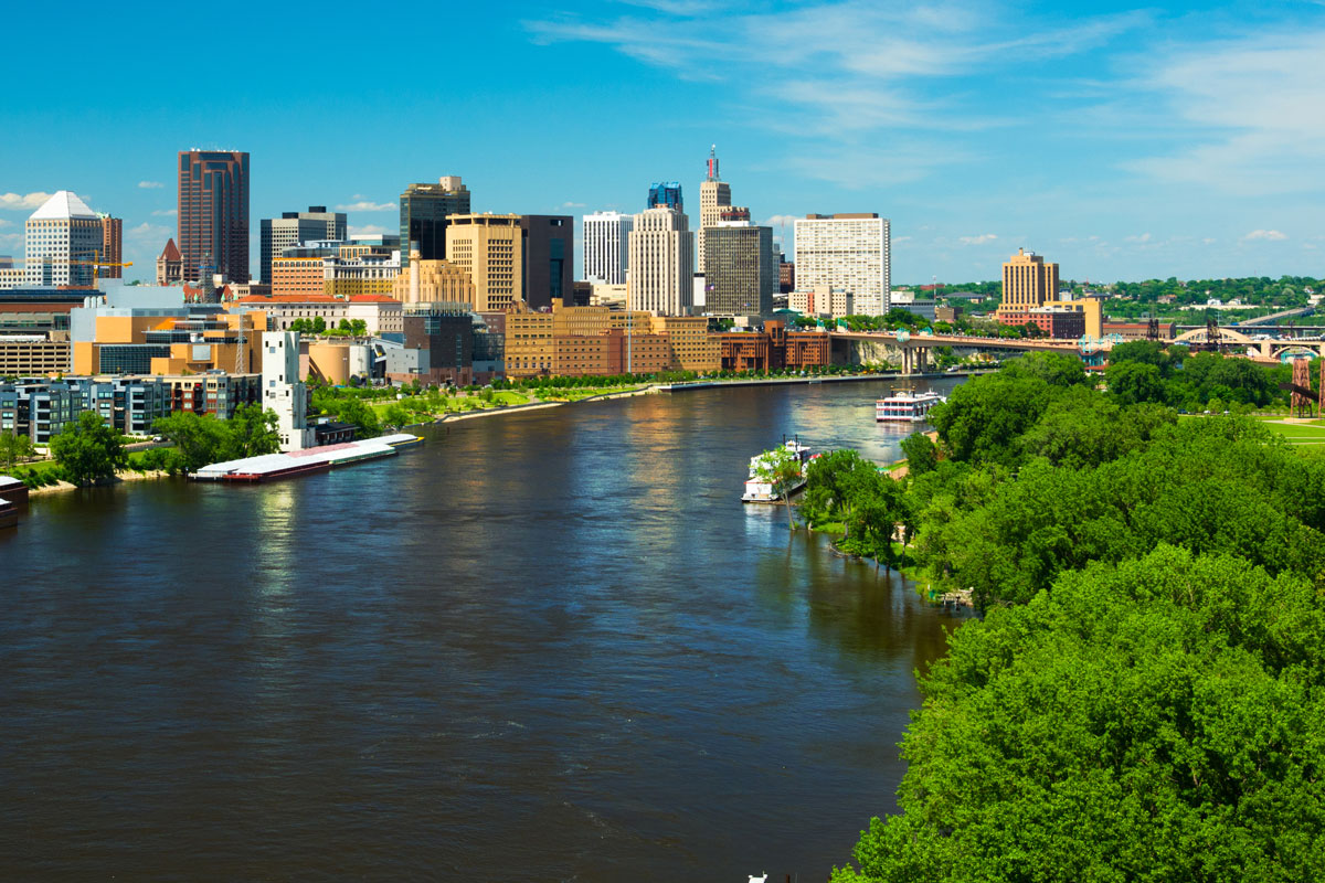 Aerial view of St. Paul and the Mississippi River