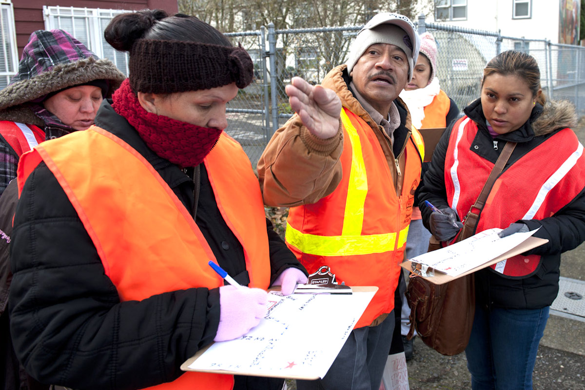 Group of people doing a survey